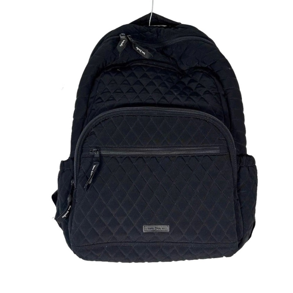 Vera Bradley Black Quilted Fabric Microfiber Backpack Large 19 x 16